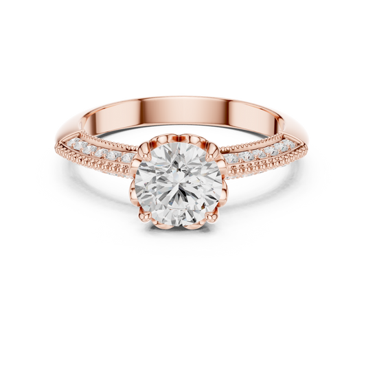 Vintage Inspired Round Cut Moissanite Engagement Ring