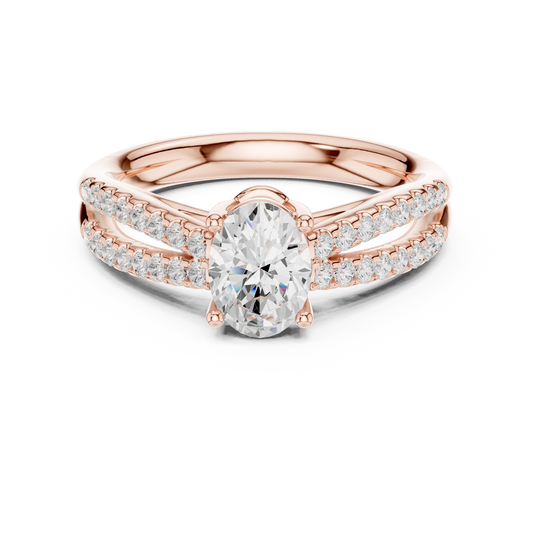 Oval Cut Moissanite Diamond Ring With Split Shank Pave Band