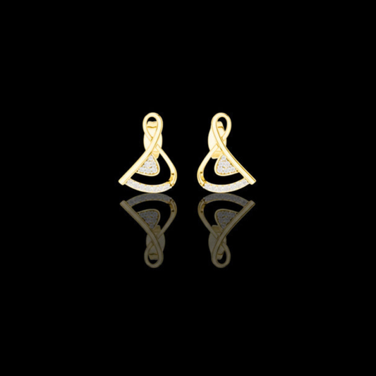 0.13 TCW Modern Gold Infinity Loop Moissanite Round Diamond Stud Earrings with Curved Pave Arc