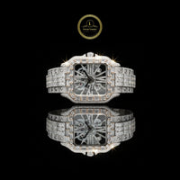 Full Iced Out Two-Tone Diamond Square Watch with Roman Dial & Pave Link Band