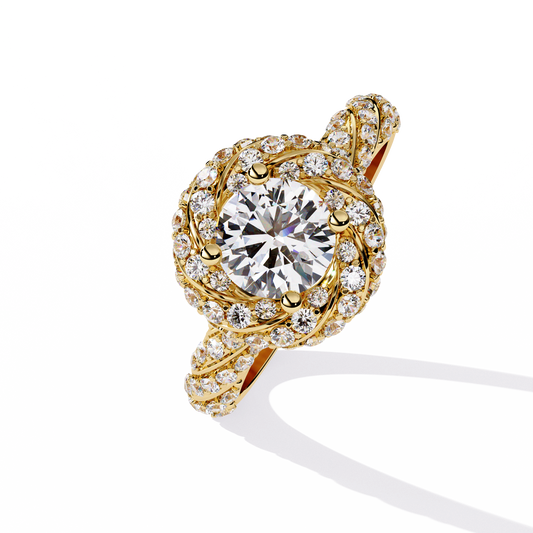 Round Halo Lab Grown Diamond Art Deco Twist Ring