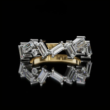 0.56 CT Shiny Baguette and Round Moissanite Diamond Band Modern Geometric Eternity Luxury Fine Jewelry