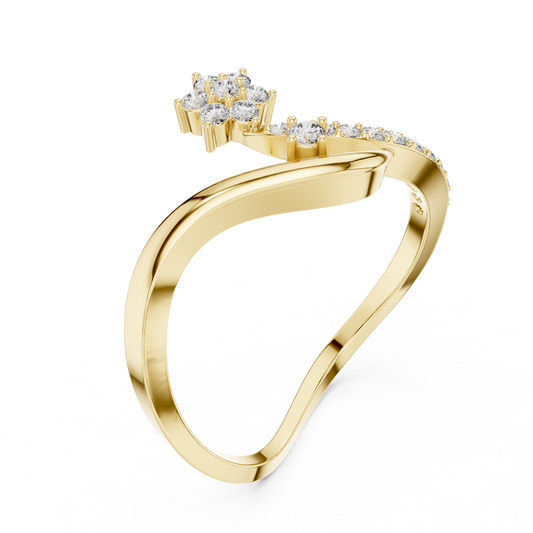 Floral Moissanite Diamond Bypass Pave Band Ring with Round Cluster