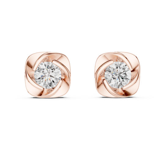 Round Brilliant Moissanite Diamond Solitaire Stud Earrings Swirl Cushion Vortex Frame