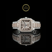 Full Iced Out Two-Tone Diamond Square Watch with Roman Dial & Pave Link Band