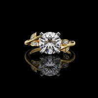 Leaf Motif Round Cut Moissanite Diamond Engagement Ring
