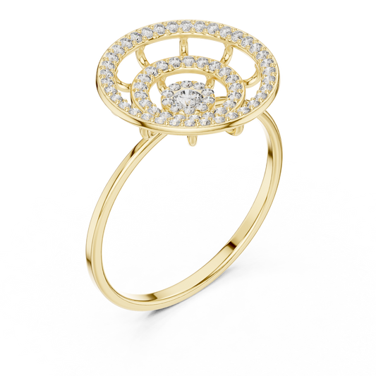 0.041 CT Radiant Halo Concentric Moissanite Diamond Ring With Multi-Layered Circle Design