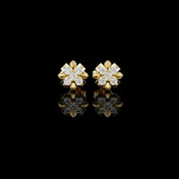 Floral Cross Round Moissanite Diamond Stud Earrings with Sculpted Petal Motif Cluster