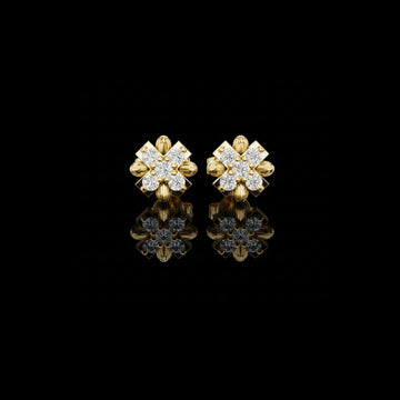 Floral Cross Round Moissanite Diamond Stud Earrings with Sculpted Petal Motif Cluster