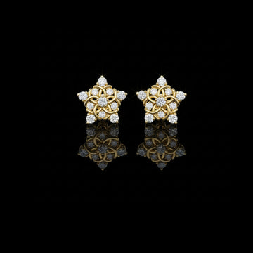 Intricate Swirl Design Round Moissanite Diamond Star Floral Stud Earring