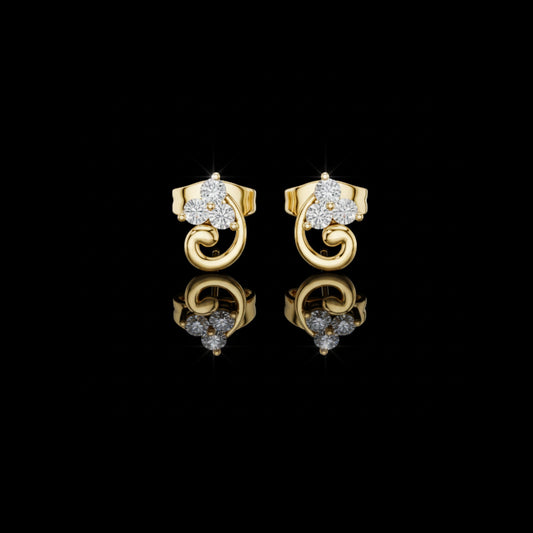 0.15 TCW Elegant Swirl Diamond Stud Earrings with Triple Brilliant Cut Moissanite Diamonds