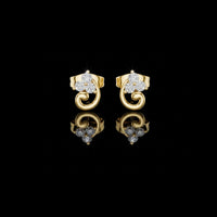 Swirl Design Stud Earrings with Triple Brilliant Round Cut Moissanite Diamonds