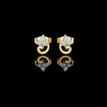 Swirl Design Stud Earrings with Triple Brilliant Round Cut Moissanite Diamonds