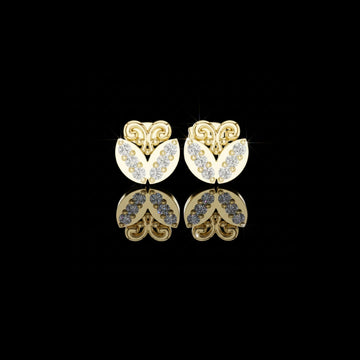 Butterfly Inspired Round Moissanite Diamond Stud Earrings with Open Scroll Design