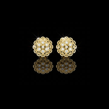 0.13 TCW Vintage Lace Floral Moissanite Diamond Stud Earrings with Filigree Detailing