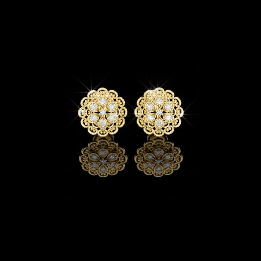 0.13 TCW Vintage Lace Floral Moissanite Diamond Stud Earrings with Filigree Detailing