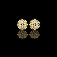 Vintage Lace Floral Round Moissanite Diamond Stud Earrings with Filigree Detailing