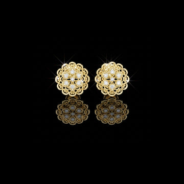 Vintage Lace Floral Round Moissanite Diamond Stud Earrings with Filigree Detailing