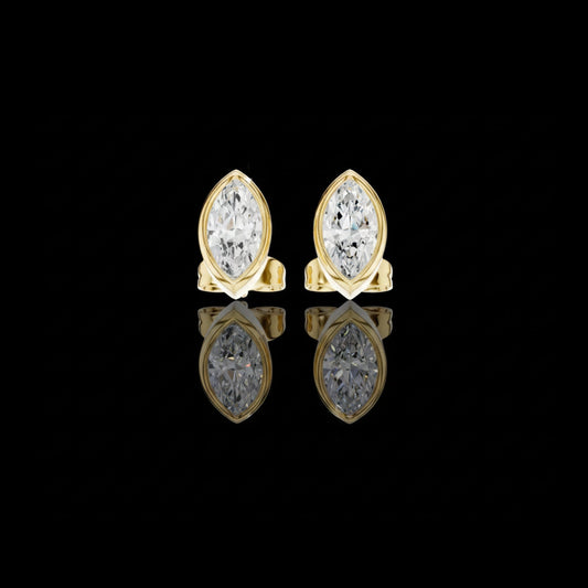 Minimal Marquise Bezel Lab Diamond Stud Earrings with Elongated Navette Silhouette