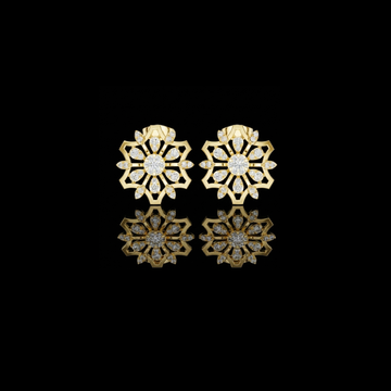0.66 TCW Ornate Mandala Moissanite Diamond Stud Earrings in Gold with Round Center Stone For Party