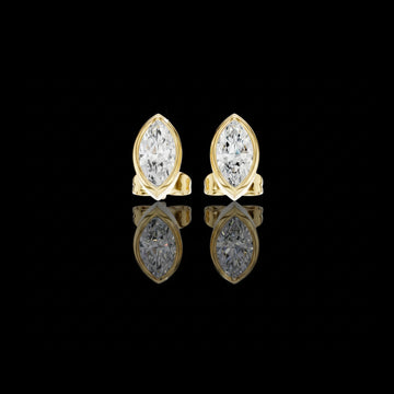 1.00 TCW Minimal Marquise Bezel Moissanite Diamond Stud Earrings with Elongated Navette Silhouette