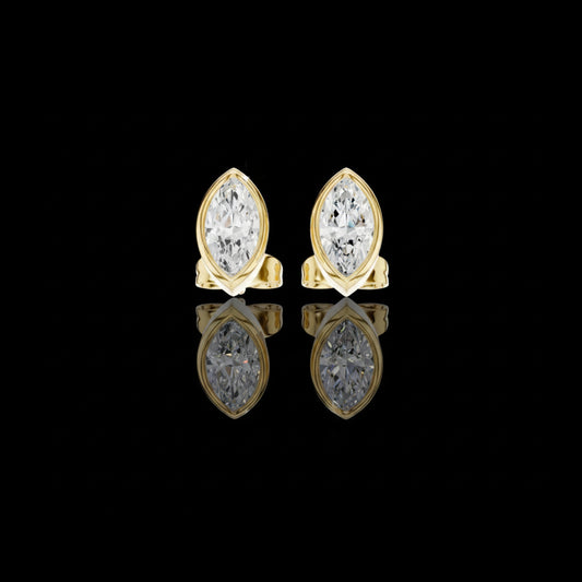 1.00 TCW Minimal Marquise Bezel Moissanite Diamond Stud Earrings with Elongated Navette Silhouette