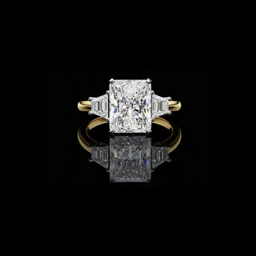 3.03 CT Perfect Radiant Cut Three Stone Ring With Lab Grown Diamond Trapezoid Side Stone Ring