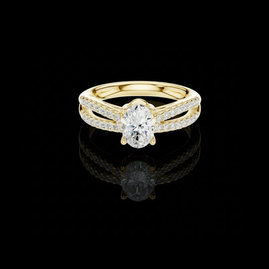 1.02 CT Artfully Crafted Oval Cut Solitaire Lab Diamond Ring With Split Shank Pavé Band