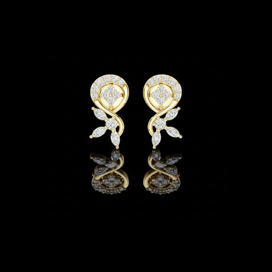 Floral Vine Lab Diamond Marquise & Round Stone Drop Stud Earrings