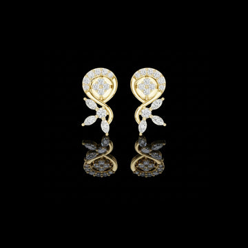 Floral Vine Moissanite Diamond Marquise & Round Stone Drop Stud Earrings