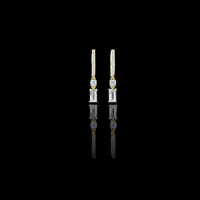 0.68 CT Dazzling Baguette Cut Linear Drop Moissanite Earrings in Gold with Pave Bar and Round Accent For Cute Girl