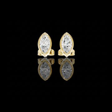 Minimal Marquise Bezel Moissanite Diamond Stud Earrings with Elongated Navette Silhouette