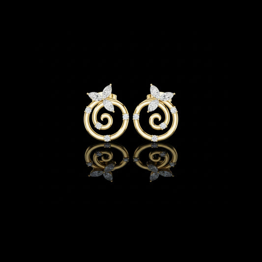 0.30 CT Classic Moissanite Marquise Cut Elegant Spiral Earrings With Round Diamond Leaf Accents