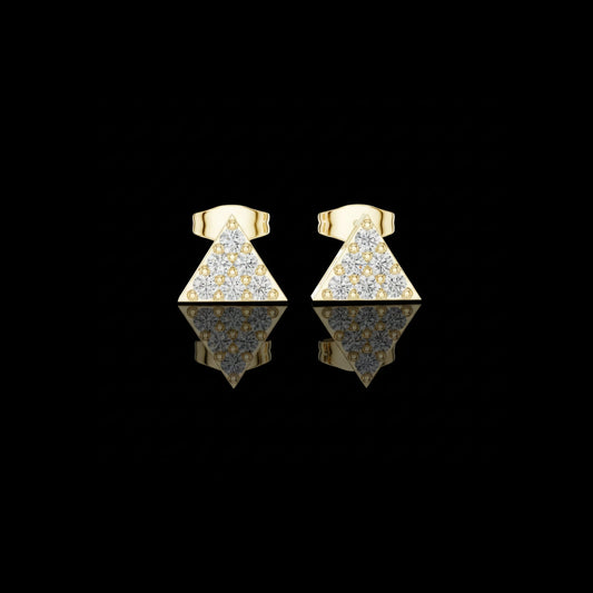 Geometric Triangle Round Cut Lab Diamond Stud Earrings with Pave Set