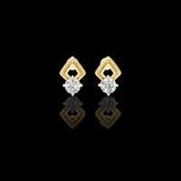 Chevron Round Moissanite Diamond Stud Earrings with Modern Geometric Open Frame Design