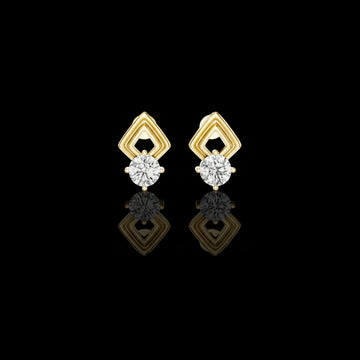 Chevron Round Moissanite Diamond Stud Earrings with Modern Geometric Open Frame Design