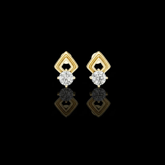 Chevron Round Lab Diamond Stud Earrings with Modern Geometric Open Frame Design