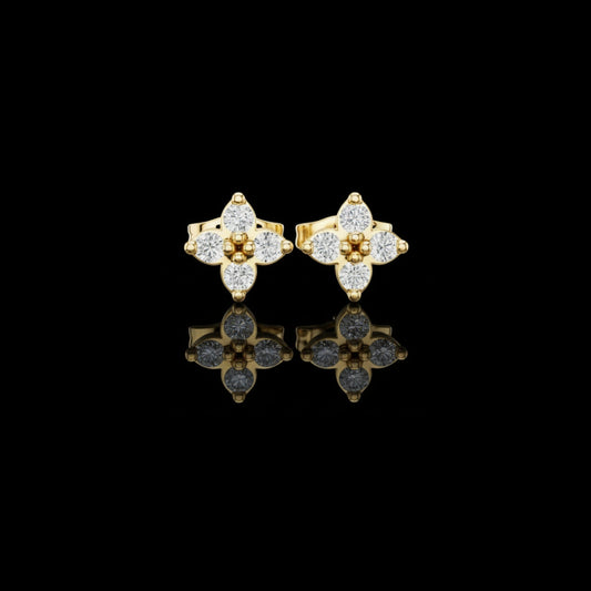 Classic Clover Round Lab Diamond Stud Earrings with Four Petal Cut Design