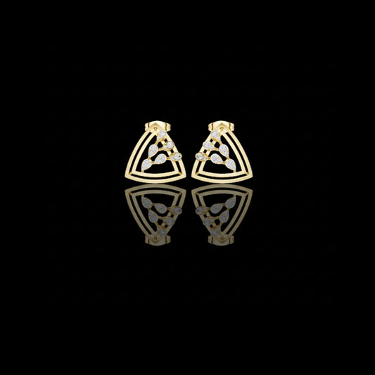 Modern Geometric Triangle Round Cut Lab Diamond Stud Earrings with Open Frame Design