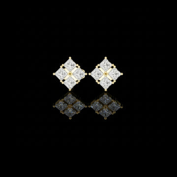 0.3 TCW Modern Princess Cut Moissanite Diamond Cluster Stud Earrings