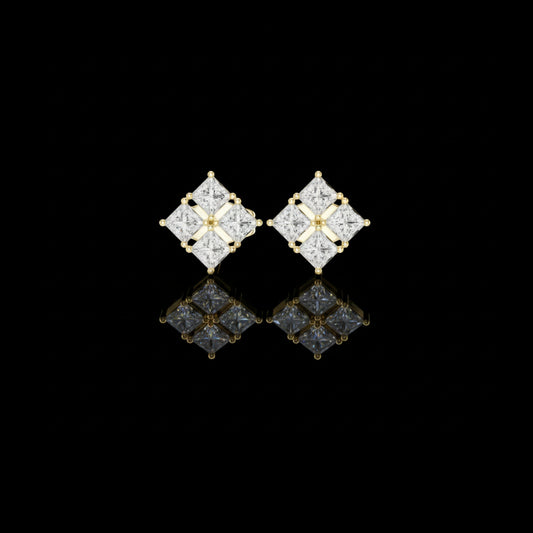 0.3 TCW Modern Princess Cut Moissanite Diamond Cluster Stud Earrings
