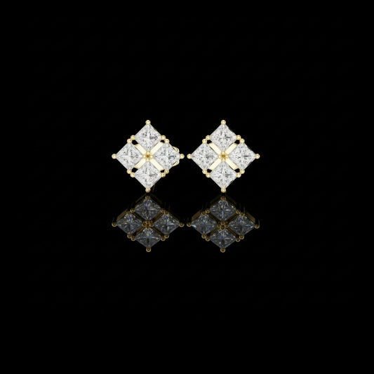 Quad Cluster Lab Diamond Earring Four Stone Princess Cut Studs