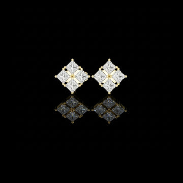 Quad Cluster Moissanite Diamond Earring Four Stone Princess Cut Studs
