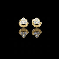 Luna Crest Round Moissanite Diamond Cluster Stud Earrings with Sculpted Crescent Design