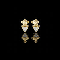 Vintage Scroll Triple Round Moissanite Diamond Cluster Ornate Crown Motif Stud Earrings