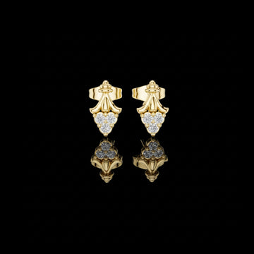 Vintage Scroll Triple Round Moissanite Diamond Cluster Ornate Crown Motif Stud Earrings