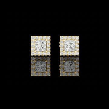 1.00 CT Royal Square Princess Moissanite Diamond Stud Earrings with Halo Round Diamond