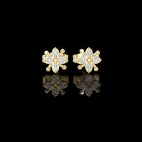 Floral Star Round Moissanite Diamond Stud Earring with Sculpted Petal Accents