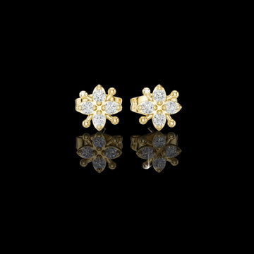 Floral Star Round Moissanite Diamond Stud Earring with Sculpted Petal Accents