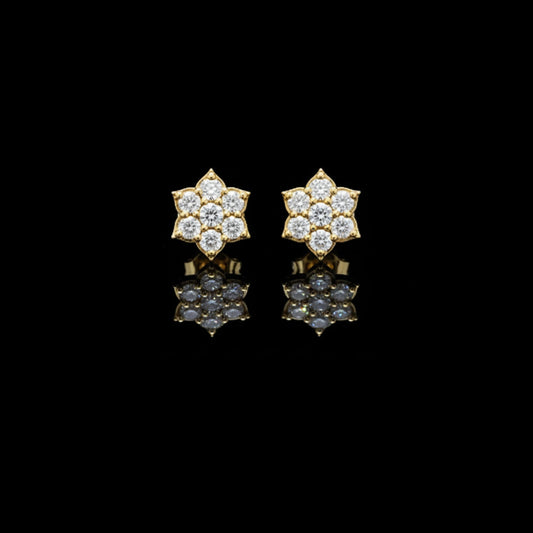 Starpetal Radiance Round Lab Diamond Cluster Earrings with Sculpted Floral Points